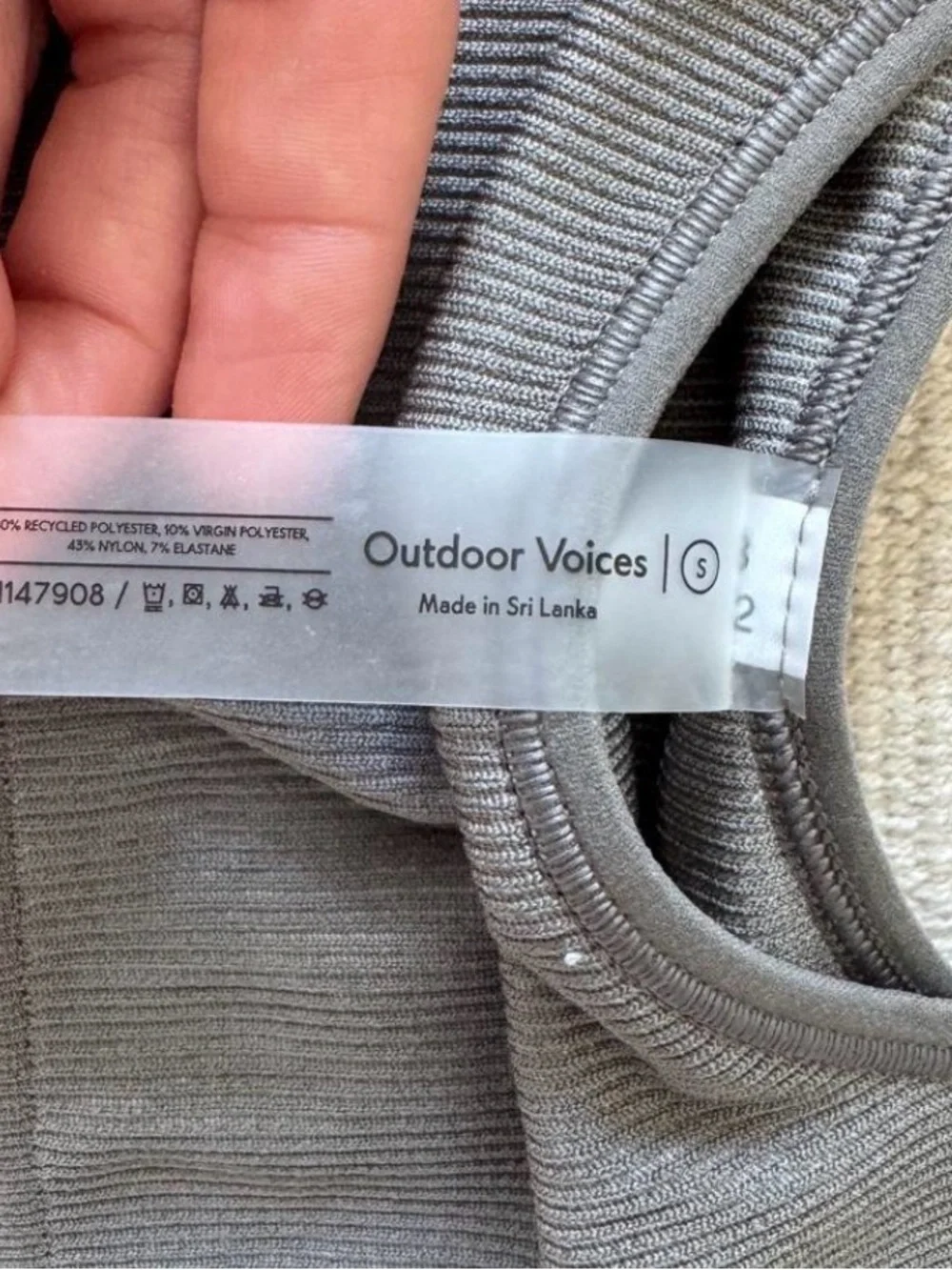 Outdoor Voices Olive Gray Ribbed Scoop Sports Bra